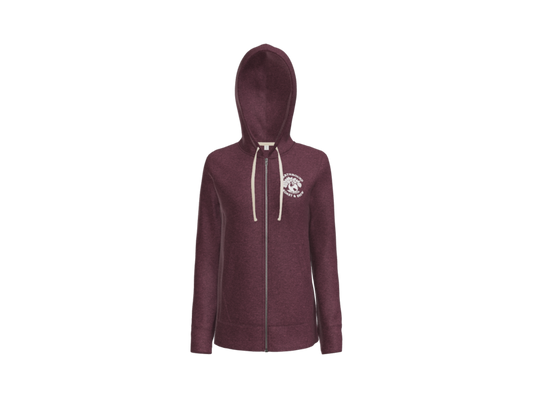 Earthbound Ladies Maroon Zip-Up Hoodie (White Logo Front & Back)