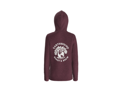 Earthbound Ladies Maroon Zip-Up Hoodie (White Logo Front & Back)