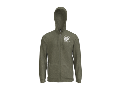 Earthbound Green Zip-Up Hoodie (White Logo Front & Back)