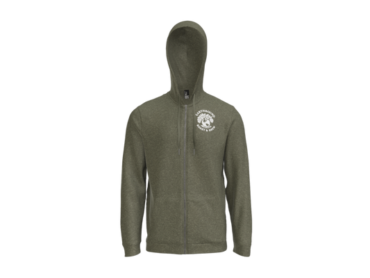 Earthbound Green Zip-Up Hoodie (White Logo Front & Back)