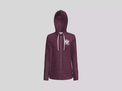 Earthbound Ladies Maroon Zip-Up Hoodie (White Logo Front & Back)
